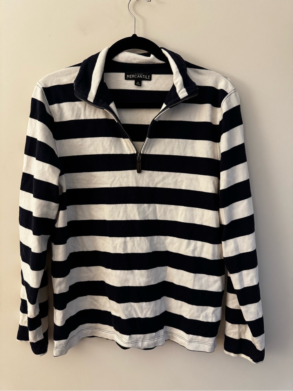 Women’s J. Crew Navy & White Striped Quarter-Zip Sweater
